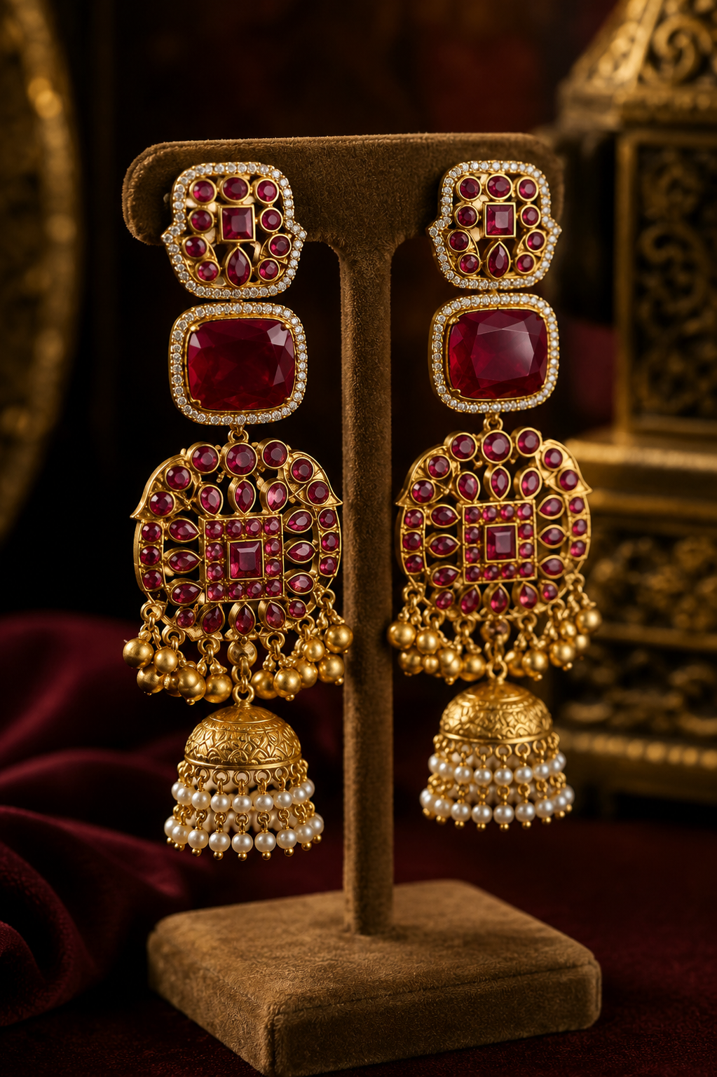 Royal Ruby Red Kundan Jhumka Earrings