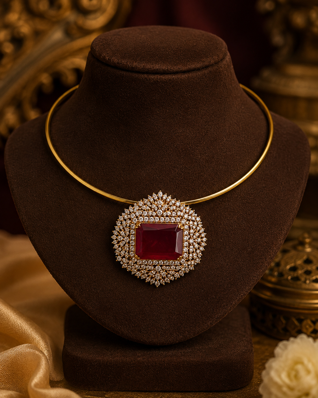RED STONE GOLD PLATED  CHOKER