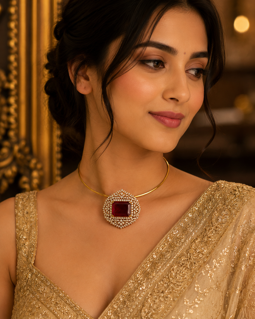 RED STONE GOLD PLATED  CHOKER