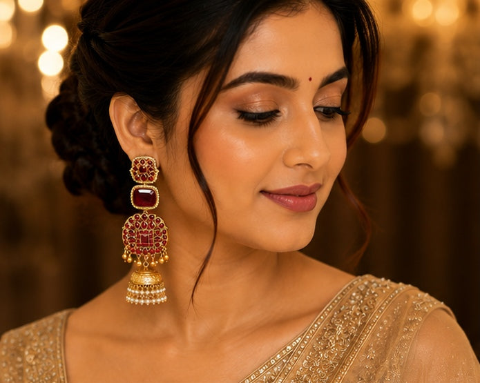 Royal Ruby Red Kundan Jhumka Earrings
