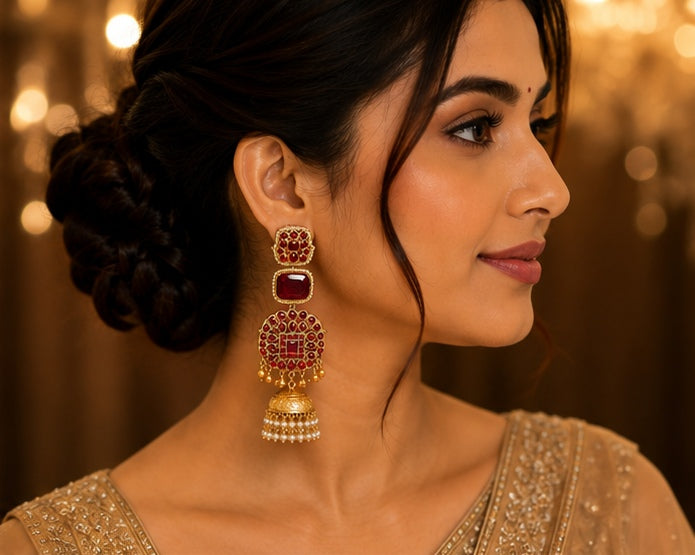 Royal Ruby Red Kundan Jhumka Earrings