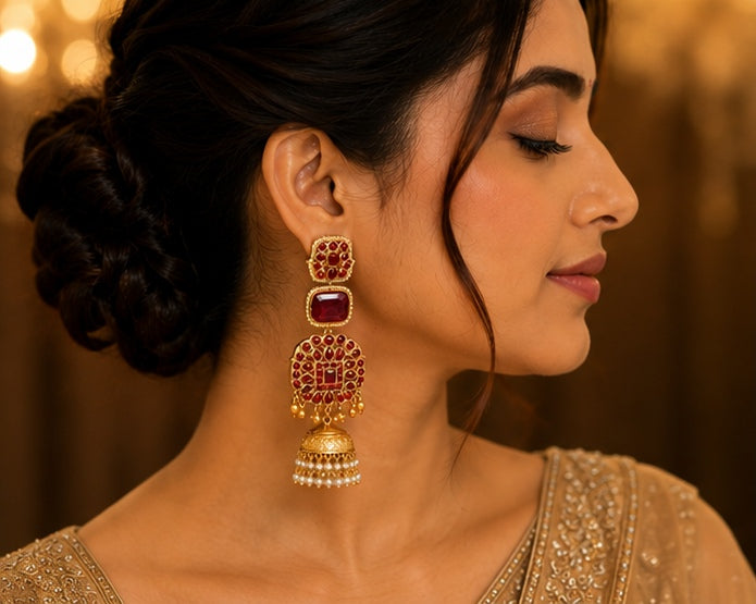 Royal Ruby Red Kundan Jhumka Earrings