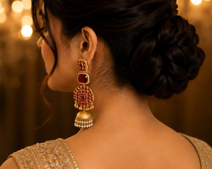 Royal Ruby Red Kundan Jhumka Earrings