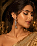 Silver CZ Leaf Jhumka Earrings, Diamond Look Bridal Jhumki, Gold Accent Wedding Saree Lehenga