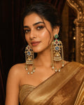 Indian Jhumka Earrings with Long Chain Tassels, Multicolor Kundan Style Statement Earrings