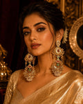 Antique Gold Chandbali Jhumka Earrings, Red Green Kundan Bridal Jewellery