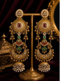 Indian Gold Chandbali Jhumka Earrings | Kundan Meenakari Pearl Bridal Jewelry
