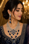 Sapphire Blue Crystal Bridal Jewelry Set | Silver Statement Necklace, Drop Earrings